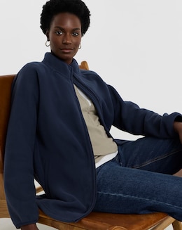 Navy Print Zip Through Longline Fleece