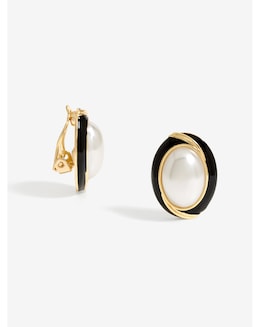 Jon Richard Pearl And Jet Enamel Pearl Clip Earrings