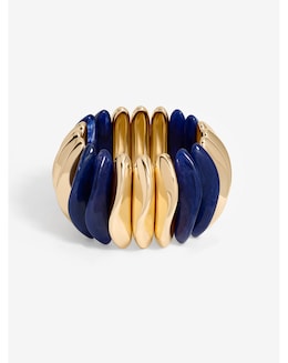 Mood Gold Blue Resin And Polished Pebble Stretch Bracelet