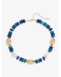 Mood Gold Blue Bead Statement Necklace