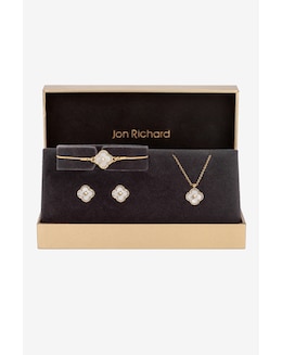 Jon Richard Gold Plated Crystal Clover Trio Set - Gift Boxed