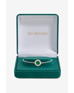 Jon Richard Rhodium Plated CZ Emerald Halo Toggle Bracelet - Gift Boxed