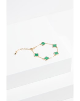 Jon Richard Gold Plated Cubic Zirconia Malachite Clover Bracelet