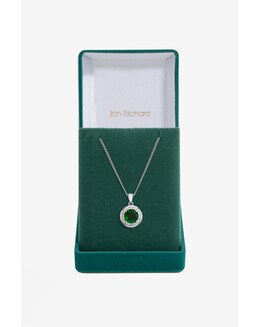 Jon Richard Rhodium Plated Cubic Zirconia Emerald Halo Pendant - Gift Boxed
