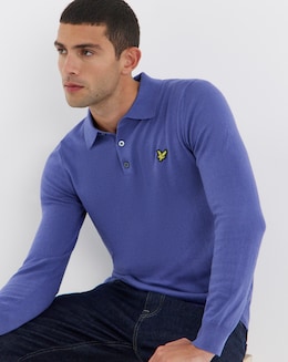 Lyle &amp; Scott Cotton Merino Long Sleeve Knitted Polo - Twilight