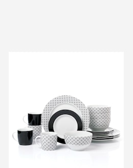 Waterside Black Geo 16 Piece Dinner Set