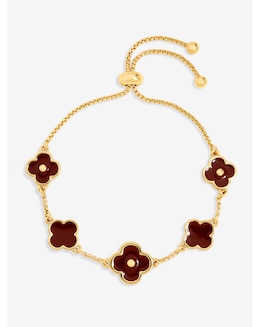 Mood Gold Polished &amp; Burgundy Clover Bracelet