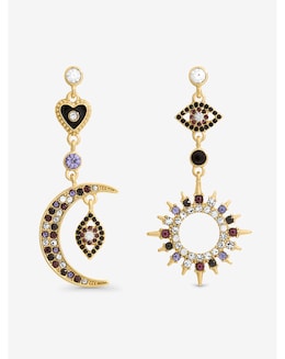 Mood Gold &amp; Multi Colour Crystal Mismatch Celestial Earrings