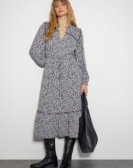 Monsoon Noiv Scallop Print Jersey Midi Dress