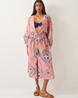 Monsoon Mabel Shell Print Cotton Kaftan Dress