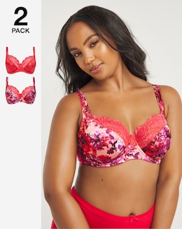 Pretty Secret 2 Pack Laura Pink Floral/Hot Pink Full Cup Bras B-H