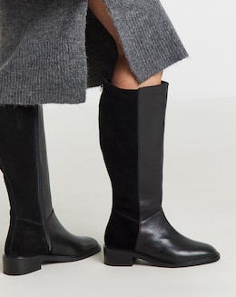 Fiona Leather and Suede Mix Riding Boots - Wide Fit (E) &amp; Curvy Calf