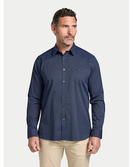 Raging Bull Long Sleeve Dash Dobby Cotton Shirt Navy