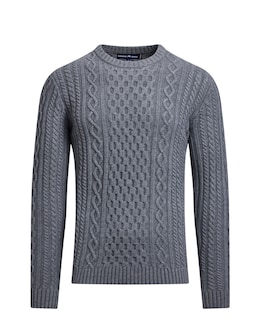 Raging Bull Chunky Cable Crew Neck Knit Grey Marl