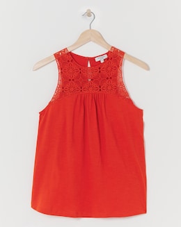 Flame Red Crochet Detail Vest Top