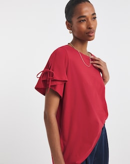 Pure Cotton Crew Neck Tie Sleeve T-Shirt