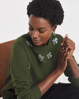 Pine Green Embellished Bow Sweatshirt