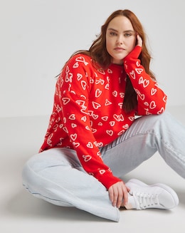 Red Sketchy Heart Pattern Jumper