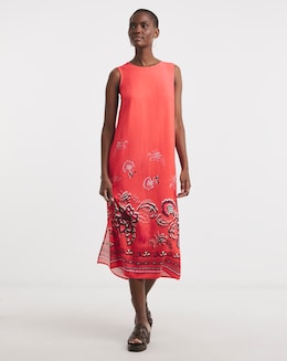 Linen Mix Midi Shift Dress