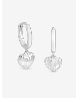 Simply Silver Sterling Silver 925 Polished Ridged Puff Heart Hoop Earrings
