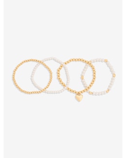 Mood Gold Polished Pearl Heart Stretch Bracelets