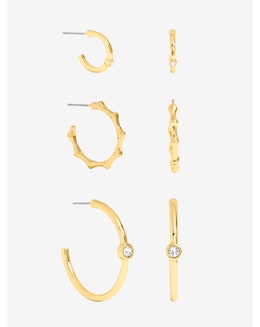 Mood Gold Polished &amp; Crystal Multipack Hoop Earrings - Pack of 3