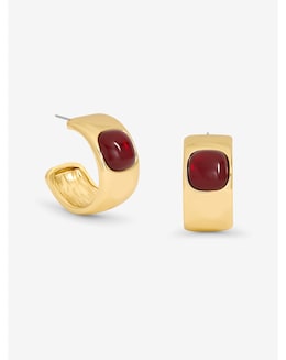 Mood Gold Polished &amp; Red Resin Chubby Hoop Earrings