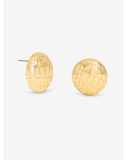 Mood Gold Polished Snake Textured Round Dome Earrings