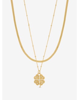 Mood Gold Polished &amp; Crystal Clover Double Row Pendant