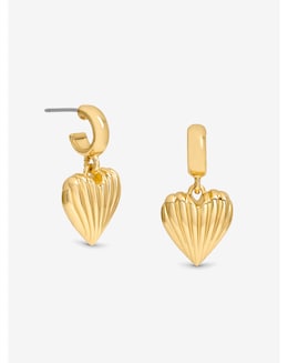 Mood Gold Ribbed Heart Huggie Charm Earrings