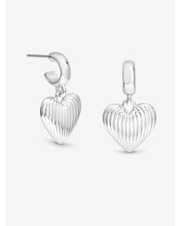Mood Silver Polished Ridged Heart Huggie Earrings