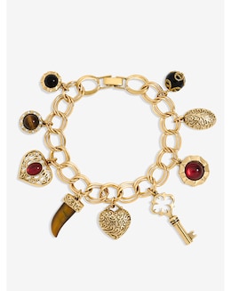 Mood Polished Gold &amp; Burgundy Heart Charm Bracelet