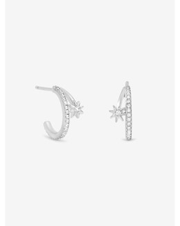Simply Silver Sterling Silver 925 Cubic Zirconia Double Row Celestial Hoops