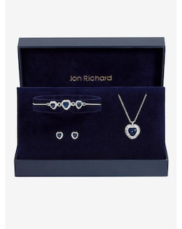 Jon Richard Silver Plated and Sapphire Heart Trio Set - Gift Box