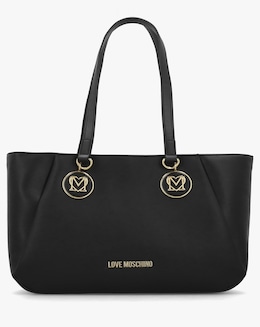 Love Moschino Double Heart Logo Black Shopper Bag