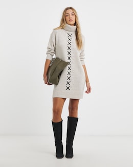 Native Youth Cross Stitch Knitted Mini Dress