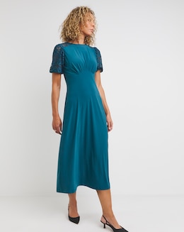 Lace Sleeve and Yoke Midi Tea Dress