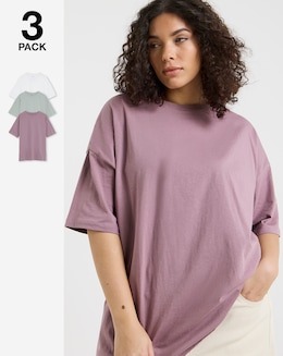 White, Sage &amp; Rose 3 Pack Pure Cotton Boyfriend T-Shirts