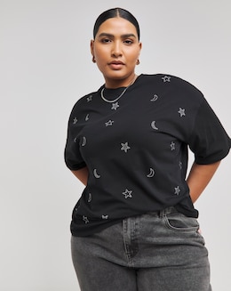 Black Star &amp; Moon Print Diamante T-Shirt