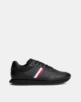 Tommy Hilfiger Leather Stripe Runner Trainer - Black