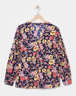 Mixed Print Volume Cuff Blouse