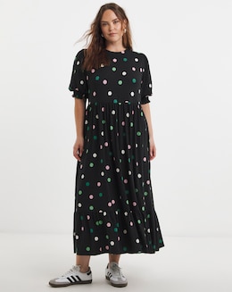Simply Be Spot Print Supersoft Tiered Midi Dress