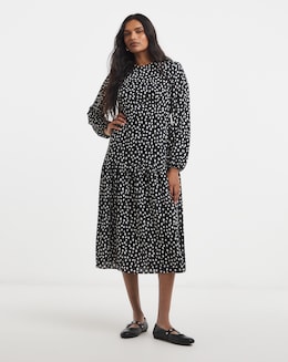 Simply Be Spot Print Drop Waist Cinch Detail Midi Dress