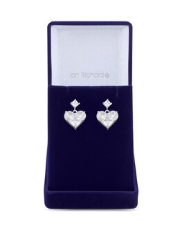 Jon Richard Rhodium Plated Cubic Zirconia Heart Earrings - Gift Boxed