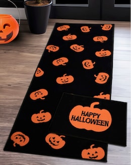 Halloween Pumpkin Washable Runner &amp; Doormat Set