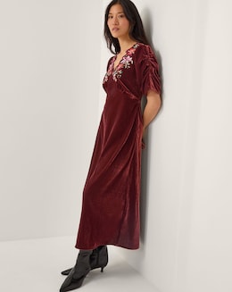 Monsoon Josie Floral Velvet Midi Dress