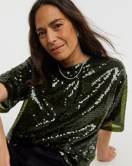 Sequin Short Sleeve Top