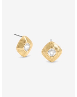 Jon Richard Gold Plated Ridge And Crystal Stud Earrings