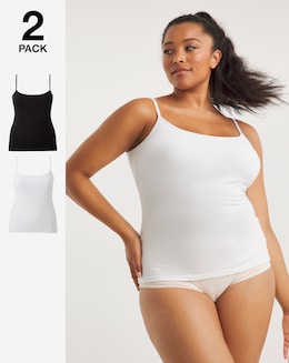 Pretty Secrets 2 Pack Cotton Rich Support Vest White/Black