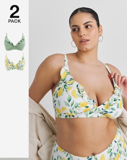 Simply Be Value 2 Pack Plunge Ruffle Bikini Tops